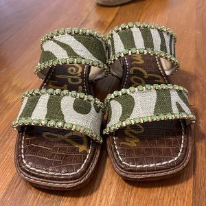 Sam Edelman Green Zebra Stripe w green rhinestones slides